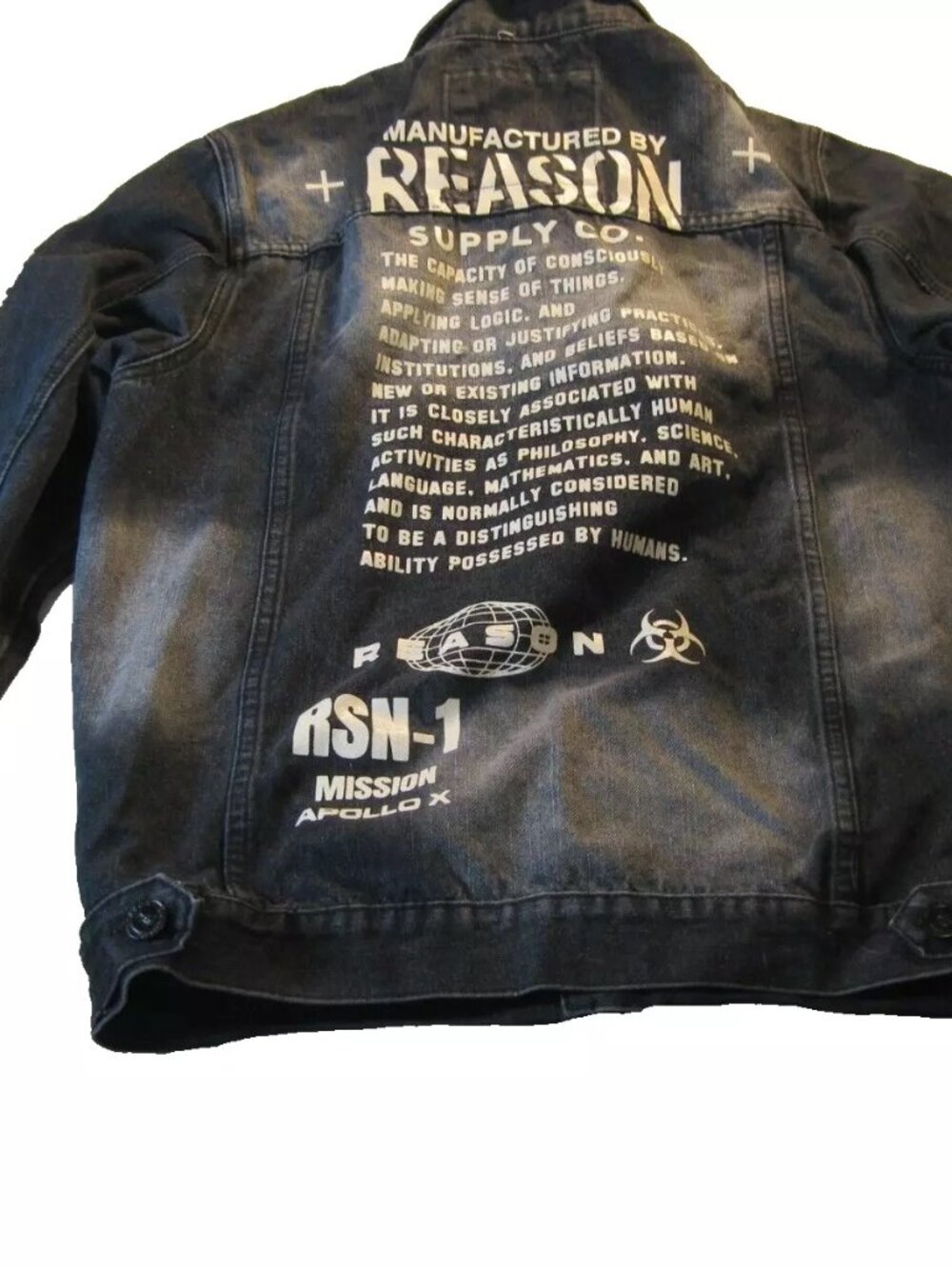REASON brand "Manufactured with Purpose" Black Denim Jacket